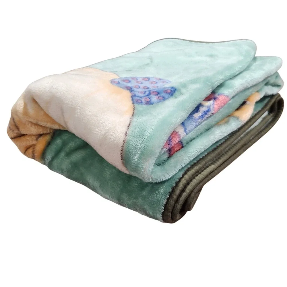 Precious Moments Vintage Blanket Girl‎ and Deer Green Thick Mink Plush 83x59
